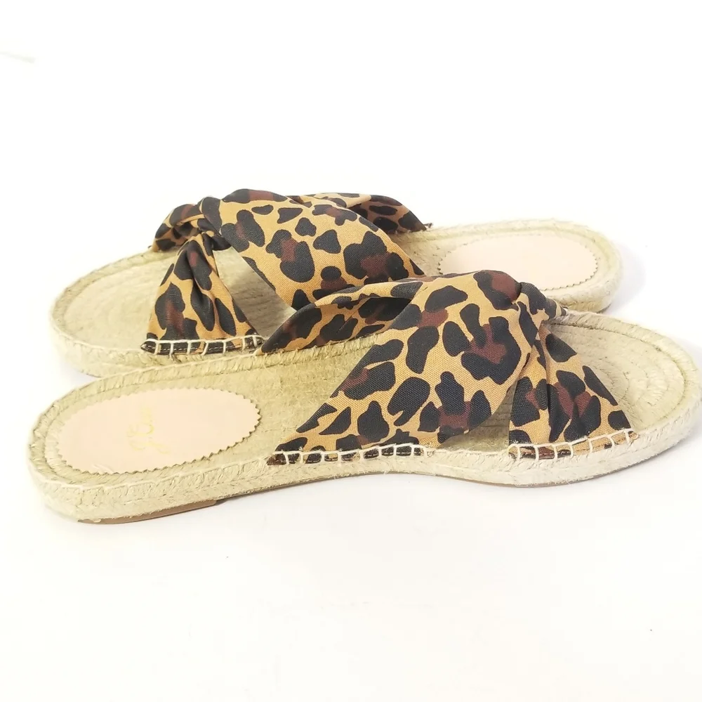 J.CREW Leopard Canvas Twisted Knot Espadrille Flats Sandal Sz 8.5 Cheetah Brown